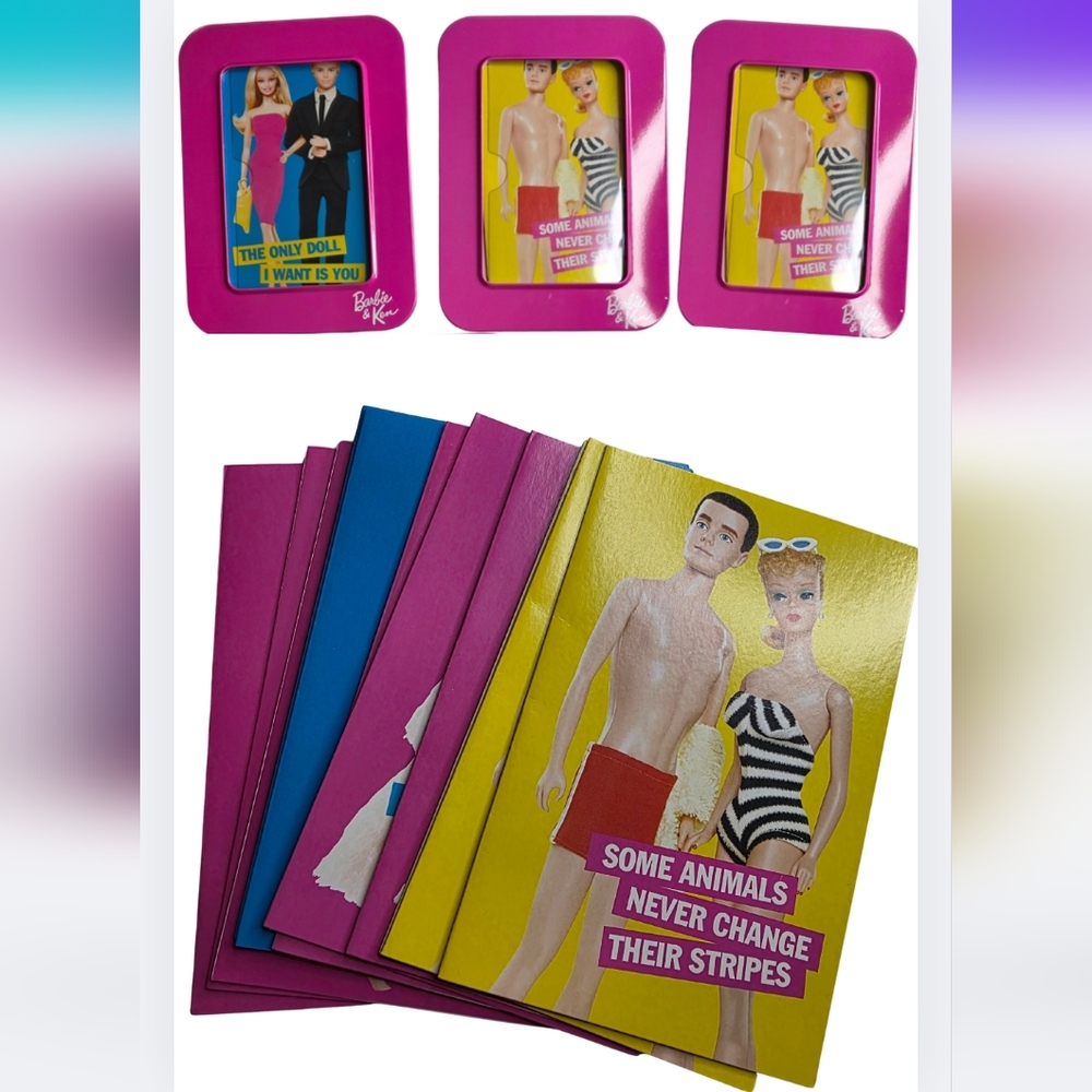 NEW Vintage ☆ Barbie & Ken Tin Box Frame With 1960s Note Card Set 2858-C